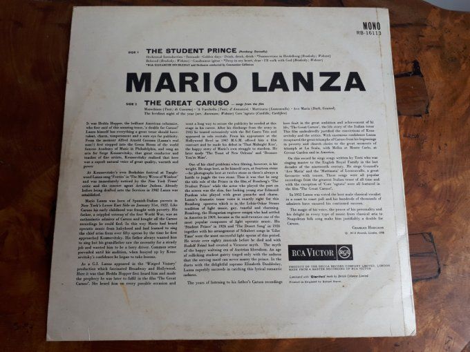 lot de 4 disque vinyle 33T Mario Lanza